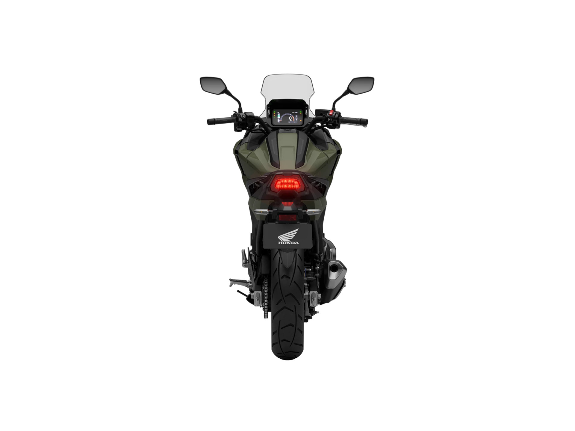 25YM NC750X EARTH KHAKI DCT Rear With Tail Lamp On